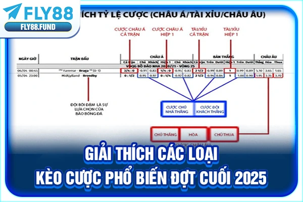 Giải thích các loại kèo cược phổ biến đợt cuối 2025